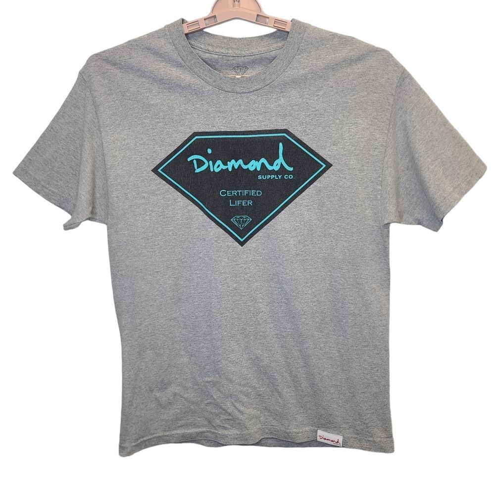 Diamond Supply Co Men's Grey Big Spell Out Big Logo Cotton T Shirt Made in USA L